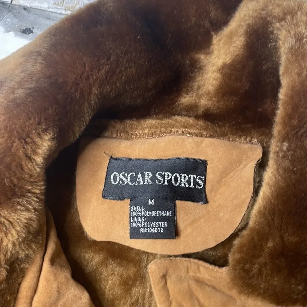 90s vintage Oscar sports vegan leather Sherpa jacket M - Picture 4 of 8